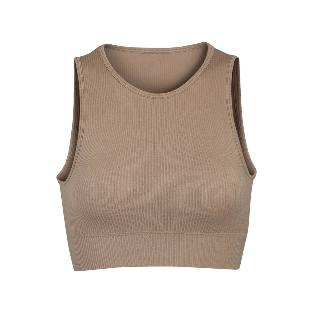 SKIMS STRETCH RIB HIGH NECK BRA DESERT